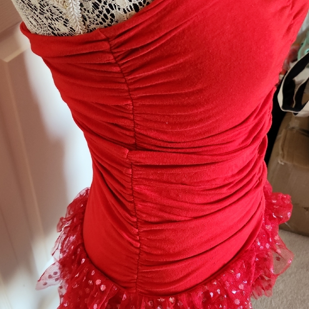 Red Strapless Dress with Tulle Skirt - Picture 5 of 5